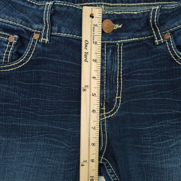 BKE Culture Stretch Boot Cut Jeans Womens 33 Mid Rise Distressed Whiskered Denim - Picture 4 of 15